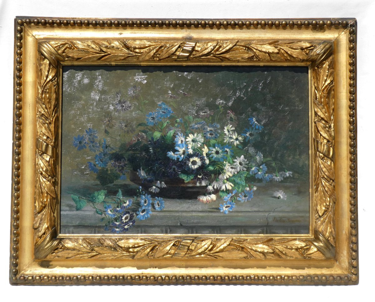 Oil On Canvas Signed Pauline Jamar, Still Life With Bouquet Of Flowers, 19th Century 1850 - 1911-photo-7