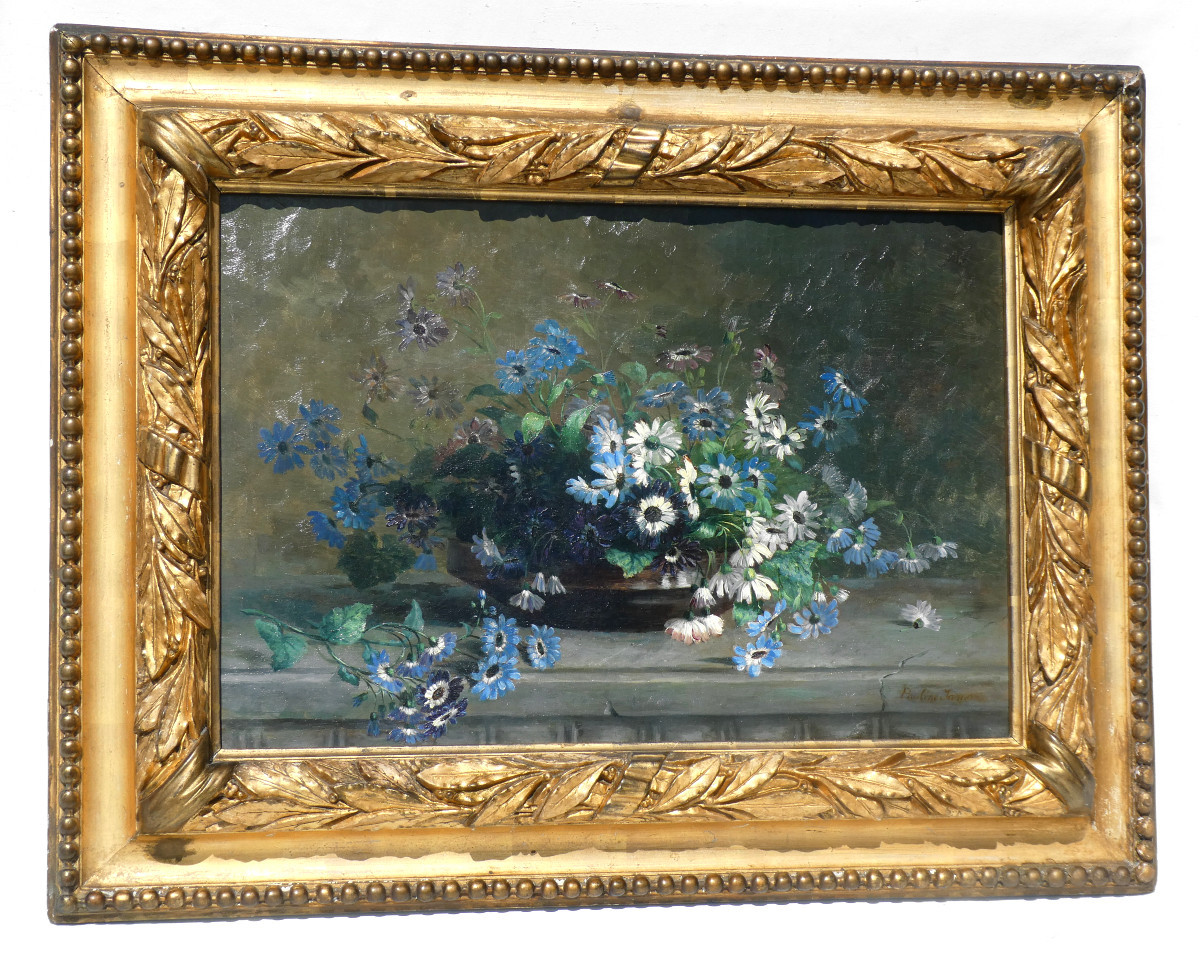 Oil On Canvas Signed Pauline Jamar, Still Life With Bouquet Of Flowers, 19th Century 1850 - 1911