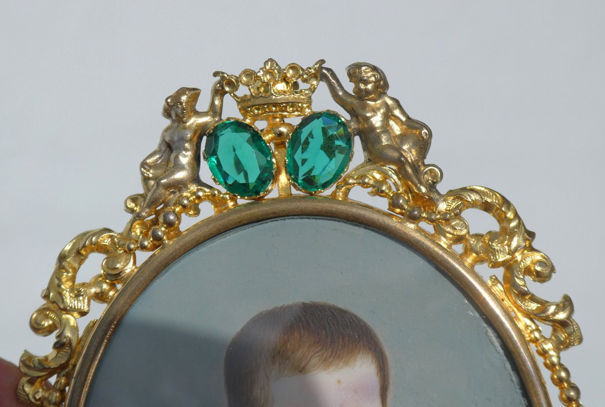 Grande Miniature Monarchiste , Cadre Couronné , Philippe D'Orléans , Comte De Paris 1848 XIXe-photo-2
