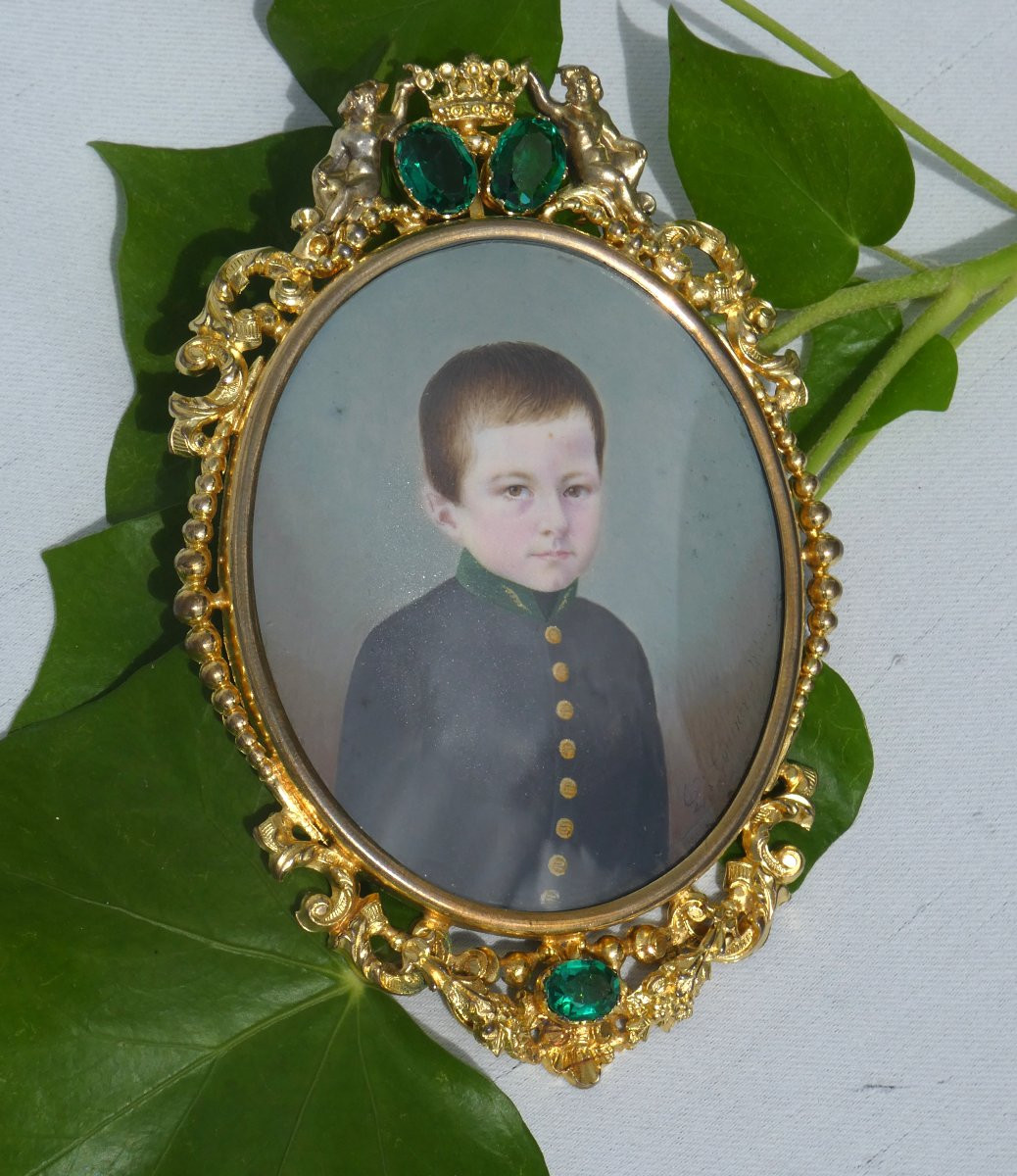 Grande Miniature Monarchiste , Cadre Couronné , Philippe D'Orléans , Comte De Paris 1848 XIXe-photo-3