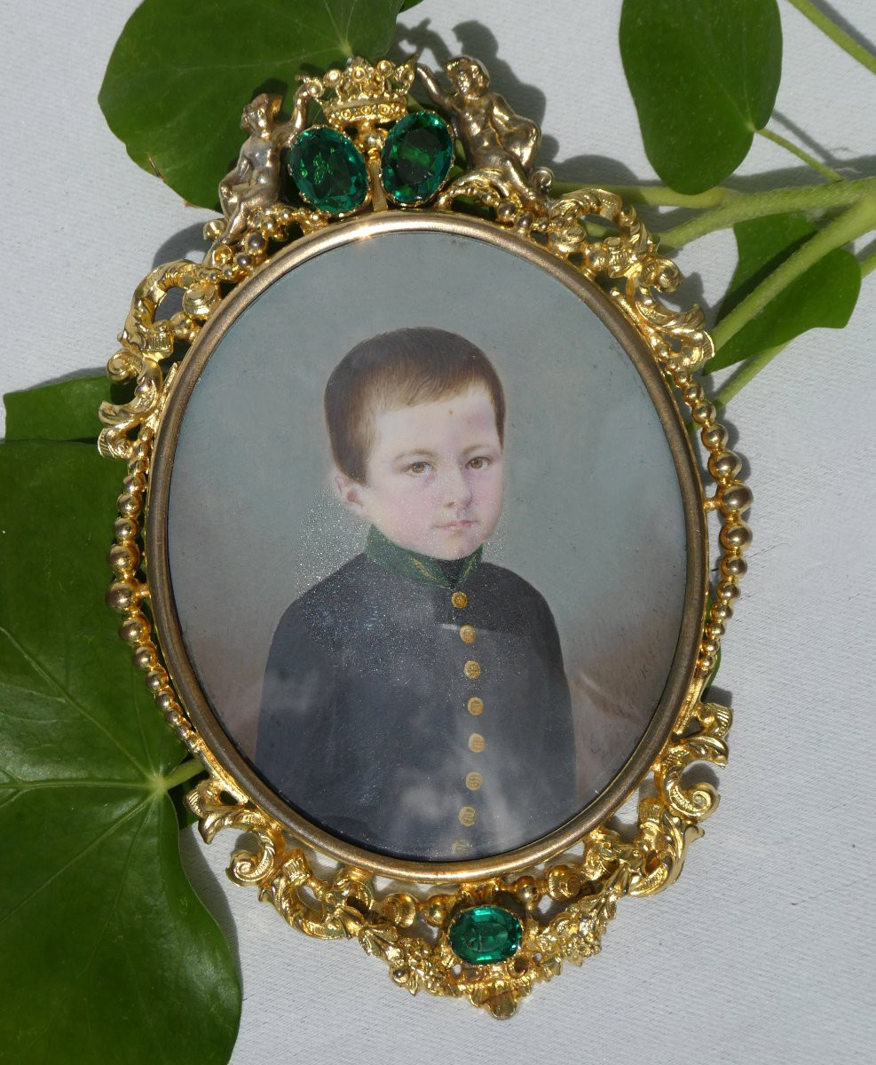 Grande Miniature Monarchiste , Cadre Couronné , Philippe D'Orléans , Comte De Paris 1848 XIXe-photo-2