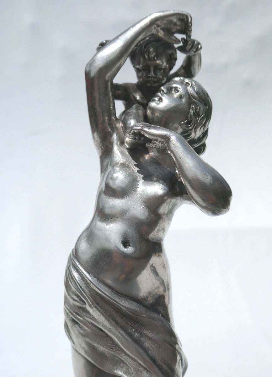 Sculpture En Argent Massif , Venus , Femme nue , XIXe Marbre Napoléon III Antique / Maternité-photo-2