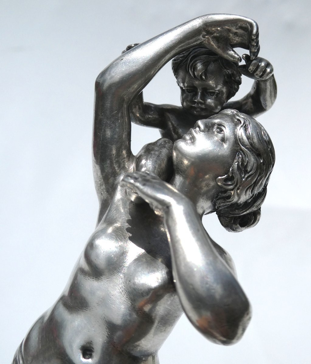 Sculpture En Argent Massif , Venus , Femme nue , XIXe Marbre Napoléon III Antique / Maternité-photo-3