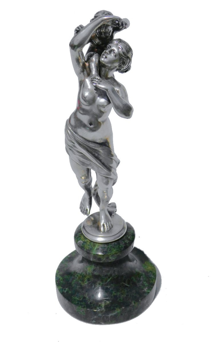 Sculpture En Argent Massif , Venus , Femme nue , XIXe Marbre Napoléon III Antique / Maternité-photo-4