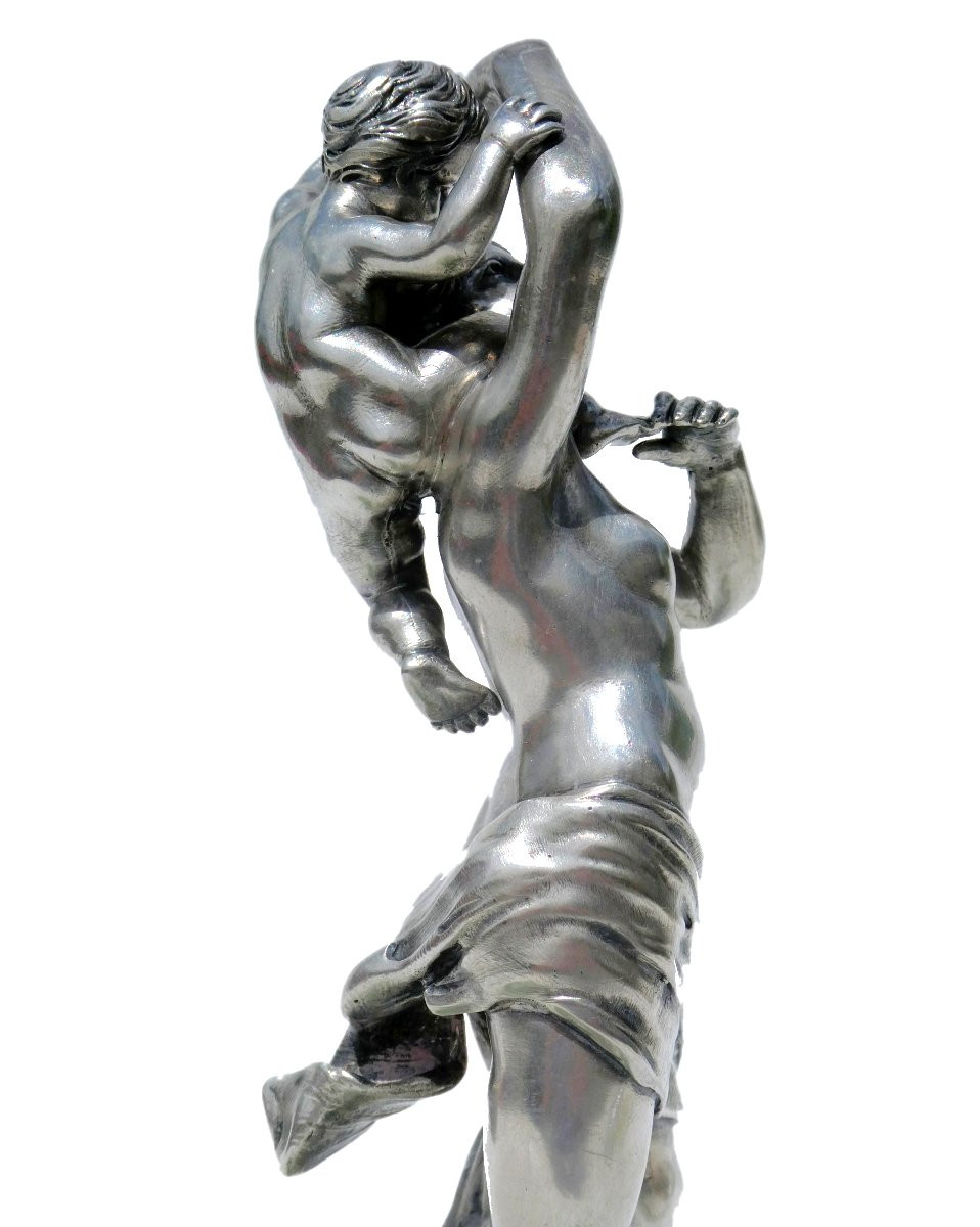 Sculpture En Argent Massif , Venus , Femme nue , XIXe Marbre Napoléon III Antique / Maternité-photo-1