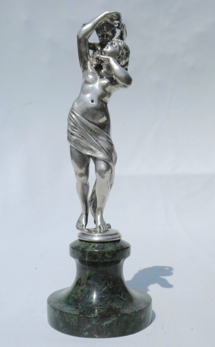 Sculpture En Argent Massif , Venus , Femme nue , XIXe Marbre Napoléon III Antique / Maternité-photo-3