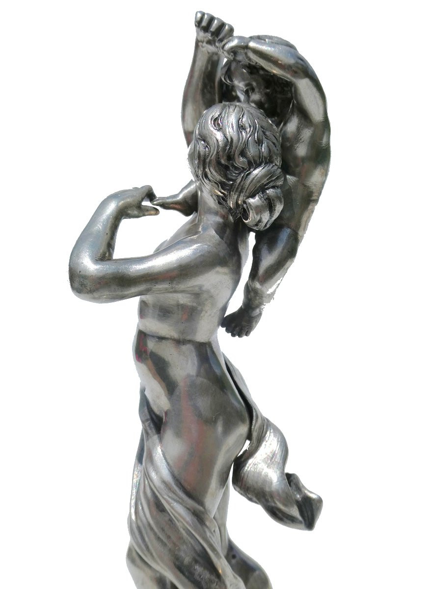 Sculpture En Argent Massif , Venus , Femme nue , XIXe Marbre Napoléon III Antique / Maternité-photo-4