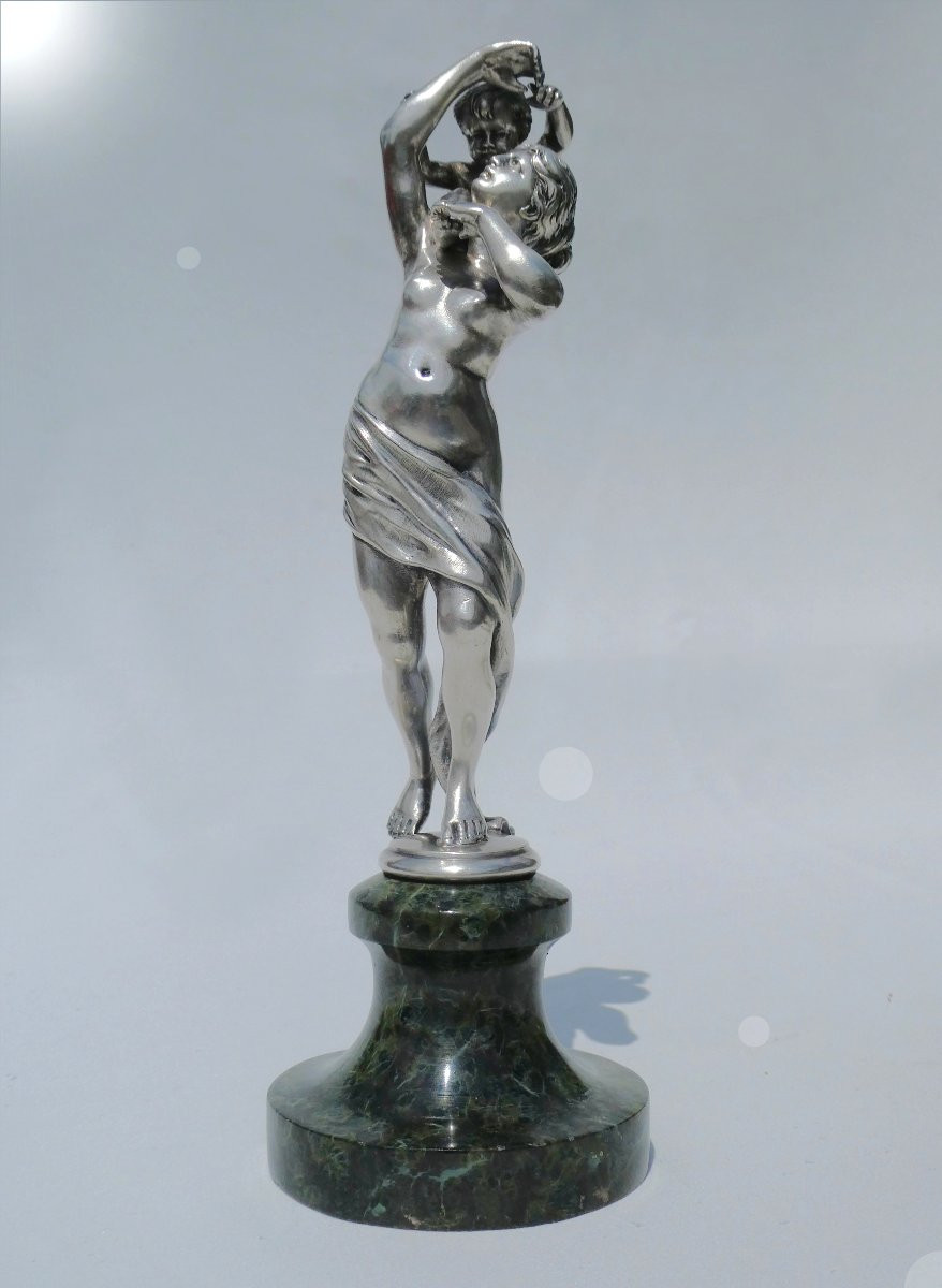 Sculpture En Argent Massif , Venus , Femme nue , XIXe Marbre Napoléon III Antique / Maternité-photo-5