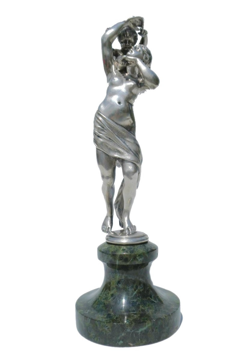 Sculpture En Argent Massif , Venus , Femme nue , XIXe Marbre Napoléon III Antique / Maternité-photo-6