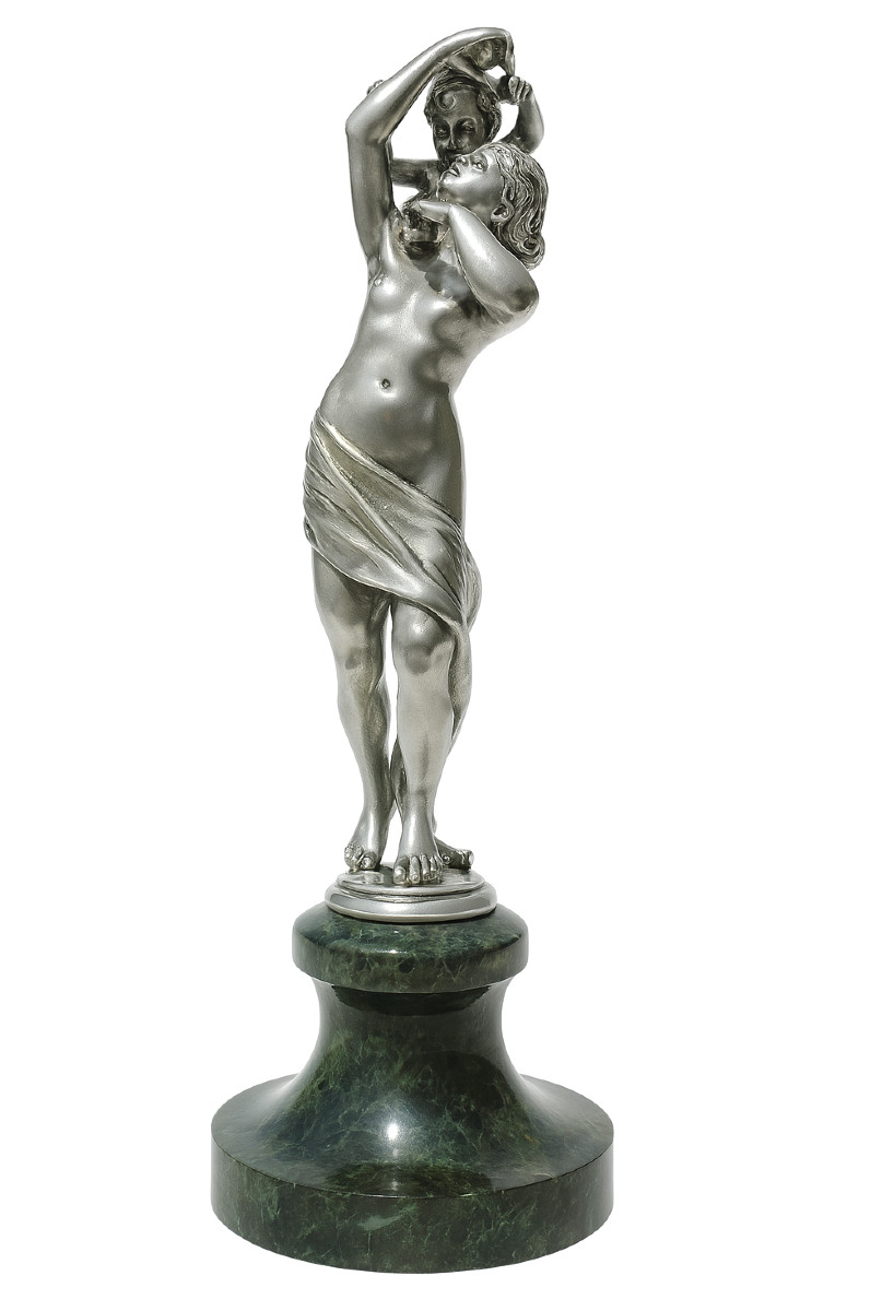Sculpture En Argent Massif , Venus , Femme nue , XIXe Marbre Napoléon III Antique / Maternité