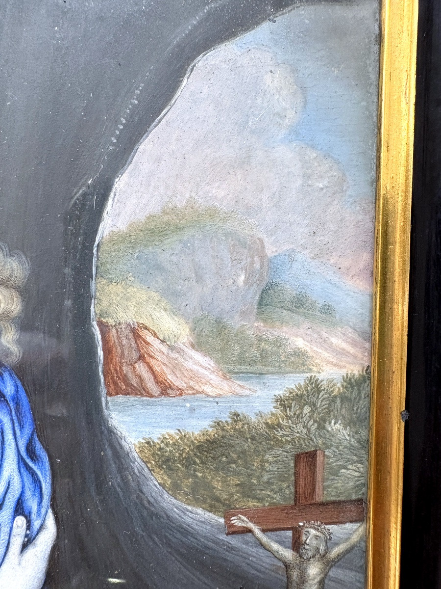 Religious Gouache, 18th Century, Saint Mary Magdalene Penitent 1700-photo-3