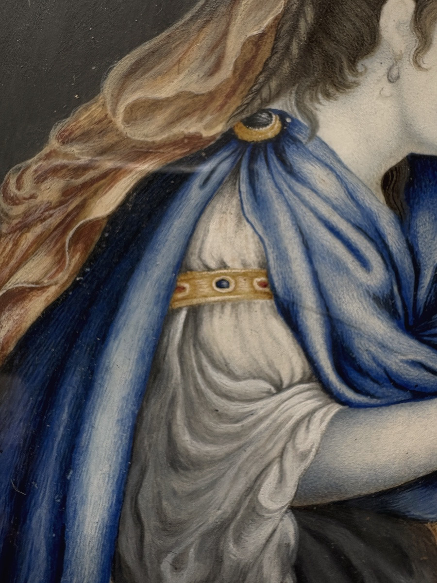 Religious Gouache, 18th Century, Saint Mary Magdalene Penitent 1700-photo-4