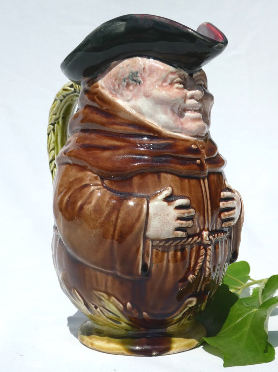 Onnaing Barbotine Pitcher, Le Moine Ventru, 19th Century, Jug, 1900, Earthenware -photo-2