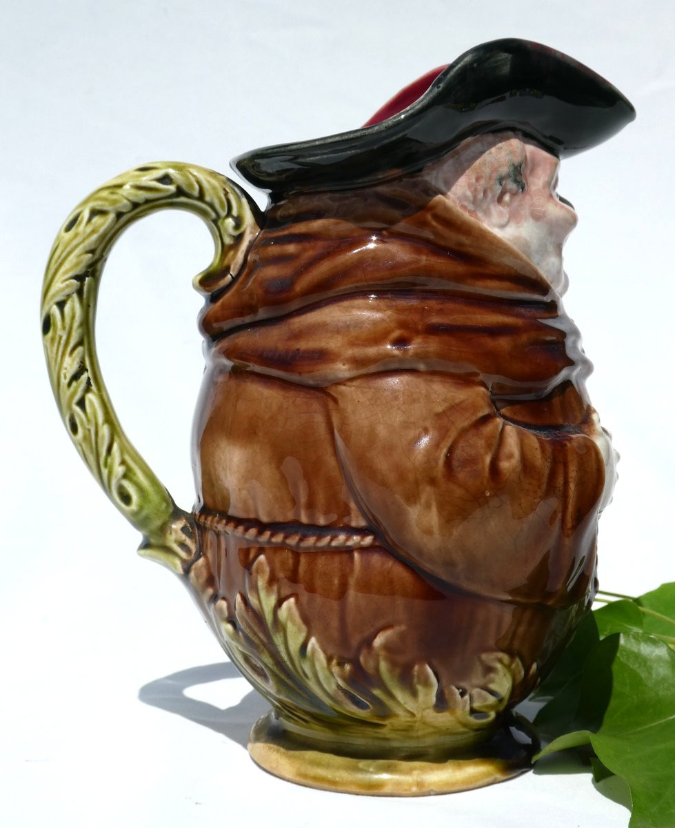 Onnaing Barbotine Pitcher, Le Moine Ventru, 19th Century, Jug, 1900, Earthenware -photo-3