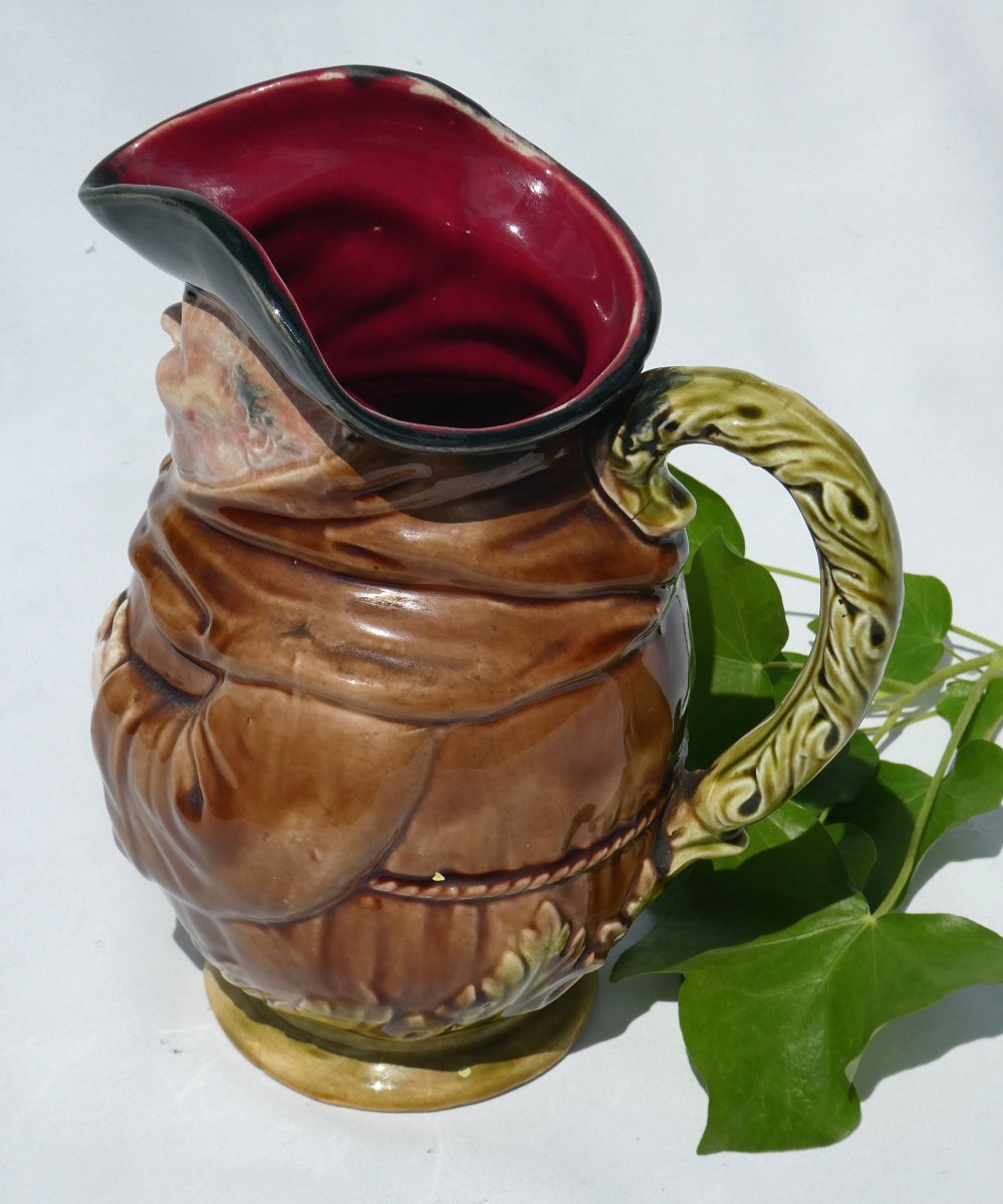 Onnaing Barbotine Pitcher, Le Moine Ventru, 19th Century, Jug, 1900, Earthenware -photo-2
