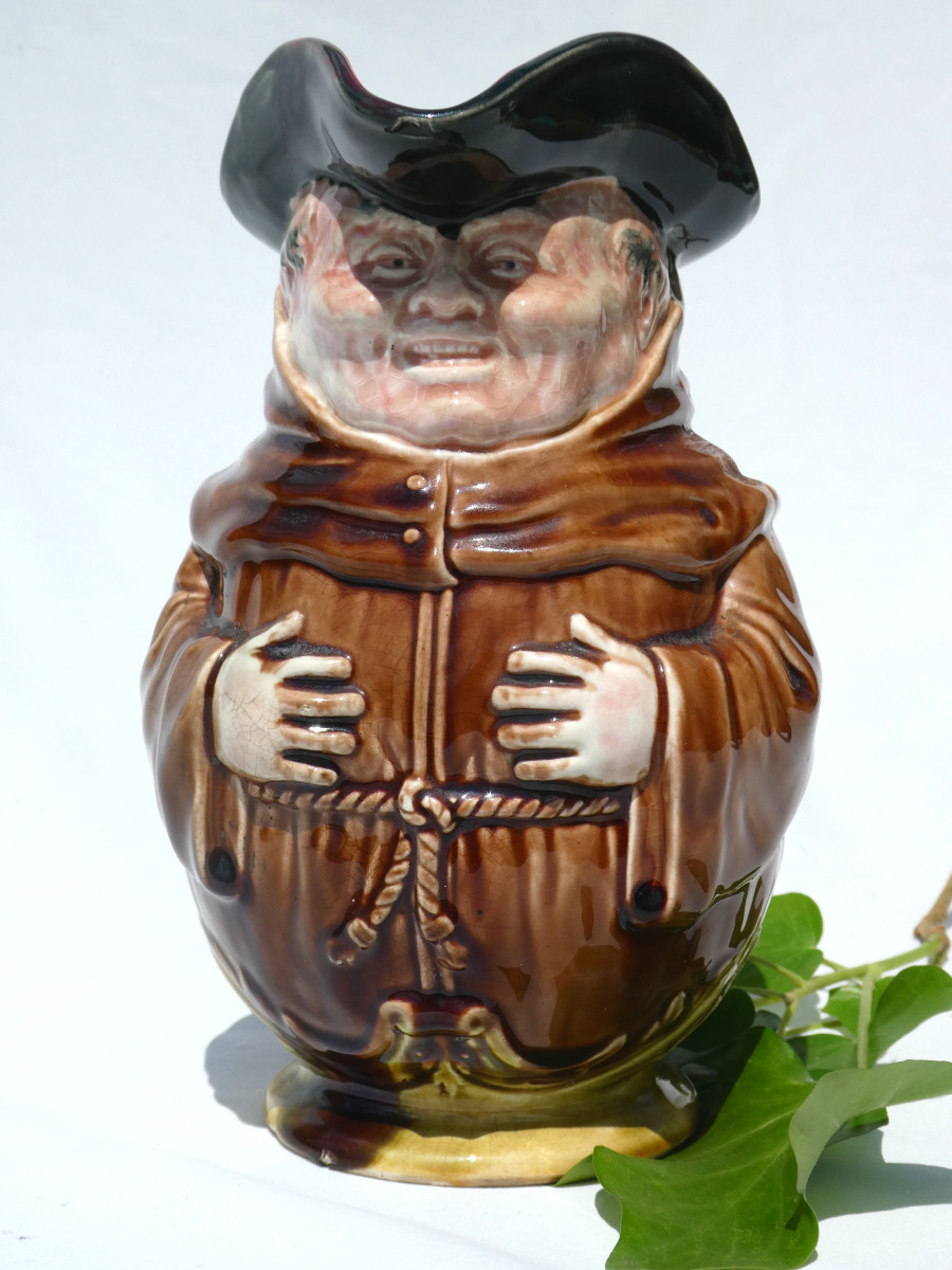 Onnaing Barbotine Pitcher, Le Moine Ventru, 19th Century, Jug, 1900, Earthenware 
