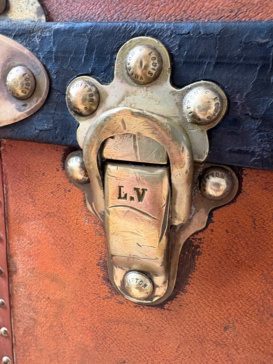 Malle Courrier Louis Vuitton , Paris , Coffre de Voyage 1900 / 1910 Orange Maroquinerie  -photo-1