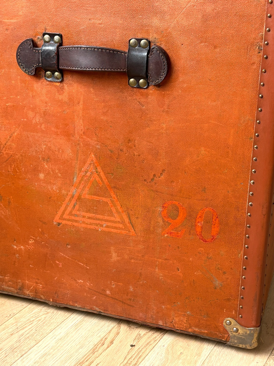 Malle Courrier Louis Vuitton , Paris , Coffre de Voyage 1900 / 1910 Orange Maroquinerie  -photo-2