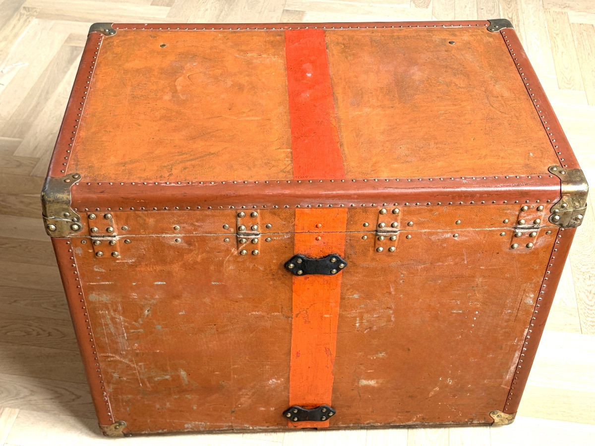 Malle Courrier Louis Vuitton , Paris , Coffre de Voyage 1900 / 1910 Orange Maroquinerie  -photo-3
