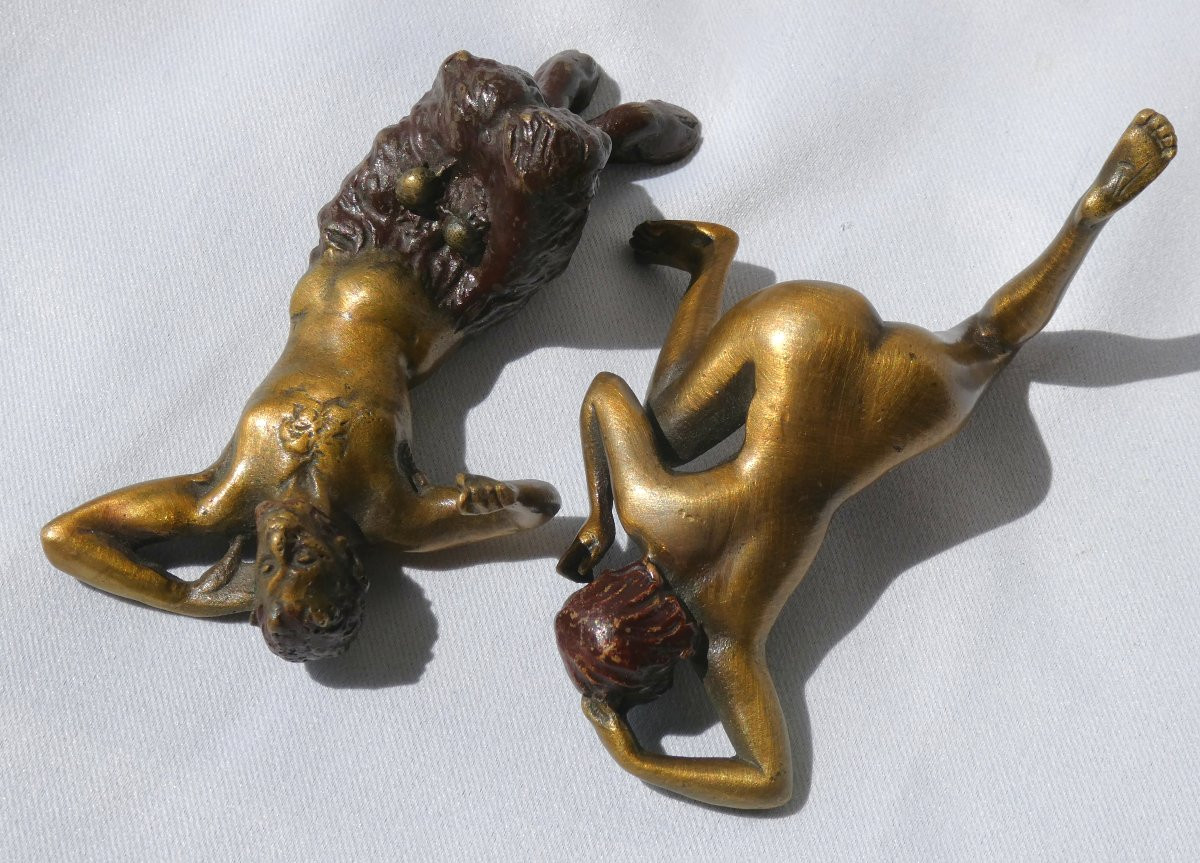Pair Of Vienna Bronze Subjects Franz Xavier Bergmann, Faun / Satyr, Young Nude Woman 19th Century-photo-1