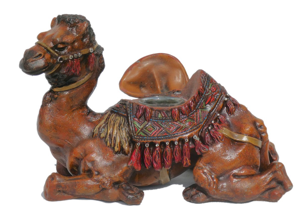 Large Oriental Inkwell Dromedary Lead From Nuremberg / Bronze From Vienna 19th Napoleon III-photo-2