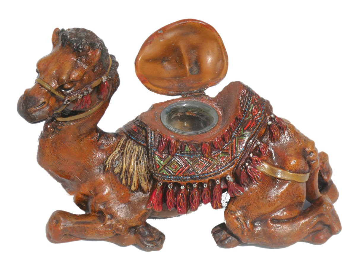 Large Oriental Inkwell Dromedary Lead From Nuremberg / Bronze From Vienna 19th Napoleon III-photo-3
