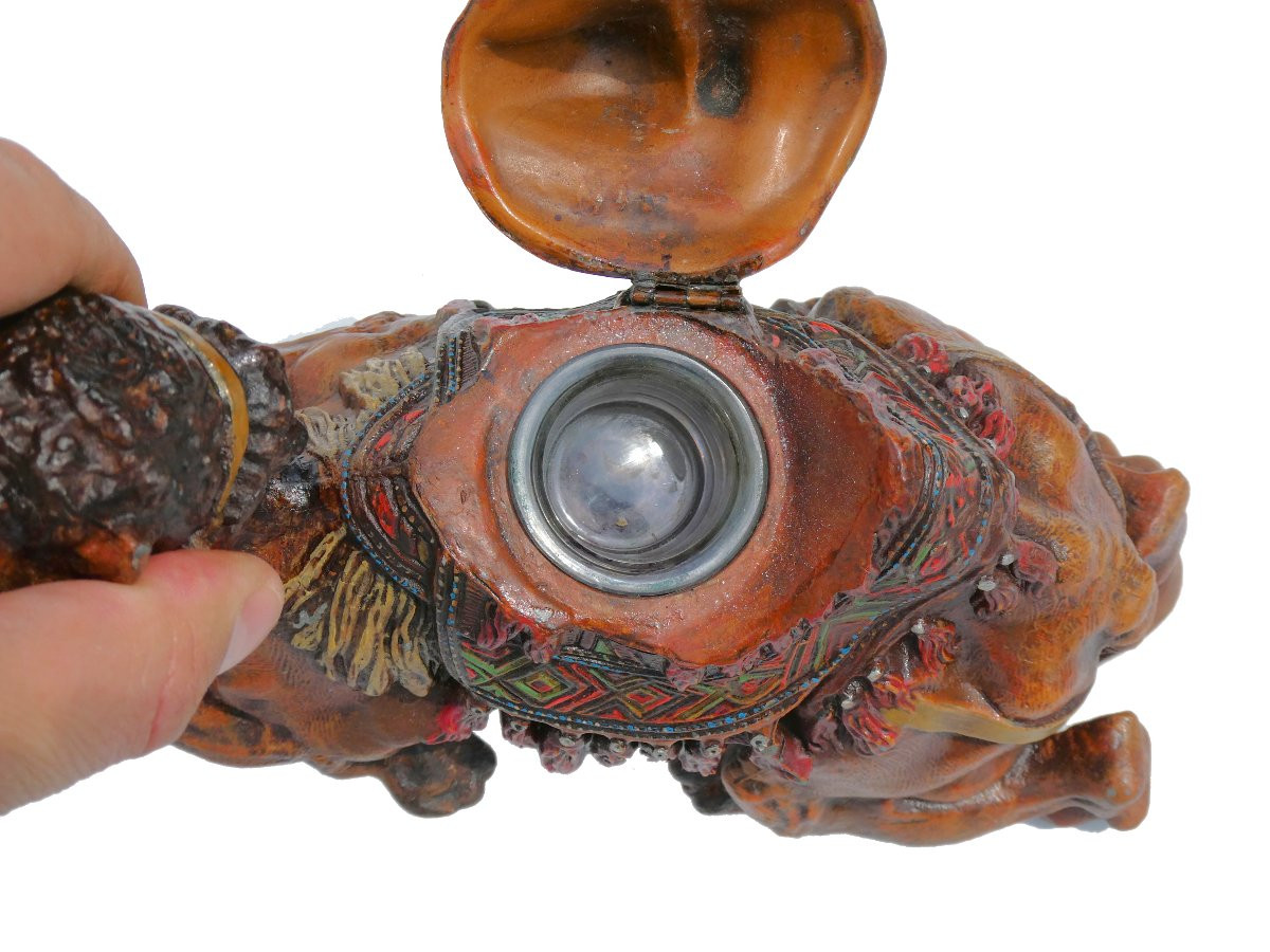 Large Oriental Inkwell Dromedary Lead From Nuremberg / Bronze From Vienna 19th Napoleon III-photo-6