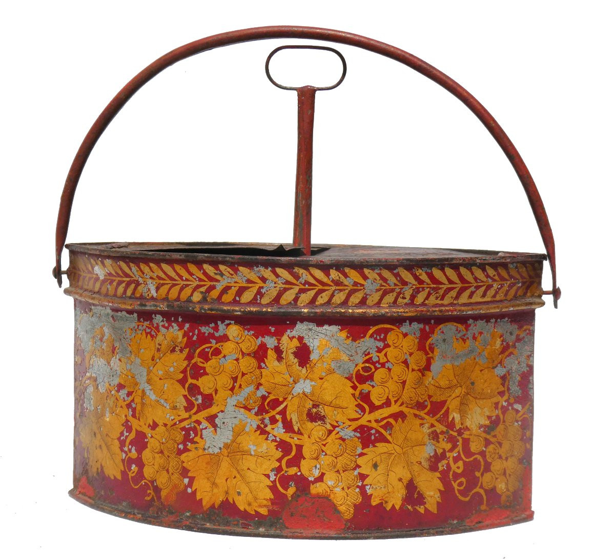 OEUFRIER EN TOLE EPOQUE PREMIER EMPIRE , ROUGE & OR XIXE , GRAPPES DE RAISIN , -photo-4