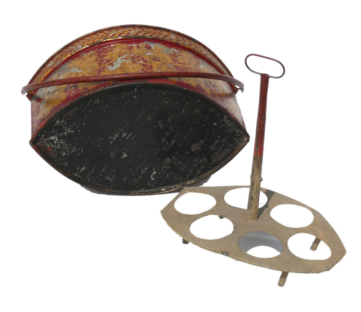 OEUFRIER EN TOLE EPOQUE PREMIER EMPIRE , ROUGE & OR XIXE , GRAPPES DE RAISIN , -photo-6
