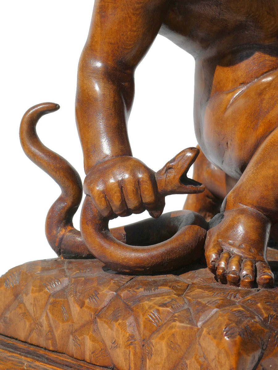 Mythological Wooden Sculpture, Wooden Hercules Overcoming The Snakes, 19th Grand Tour 1830-photo-2