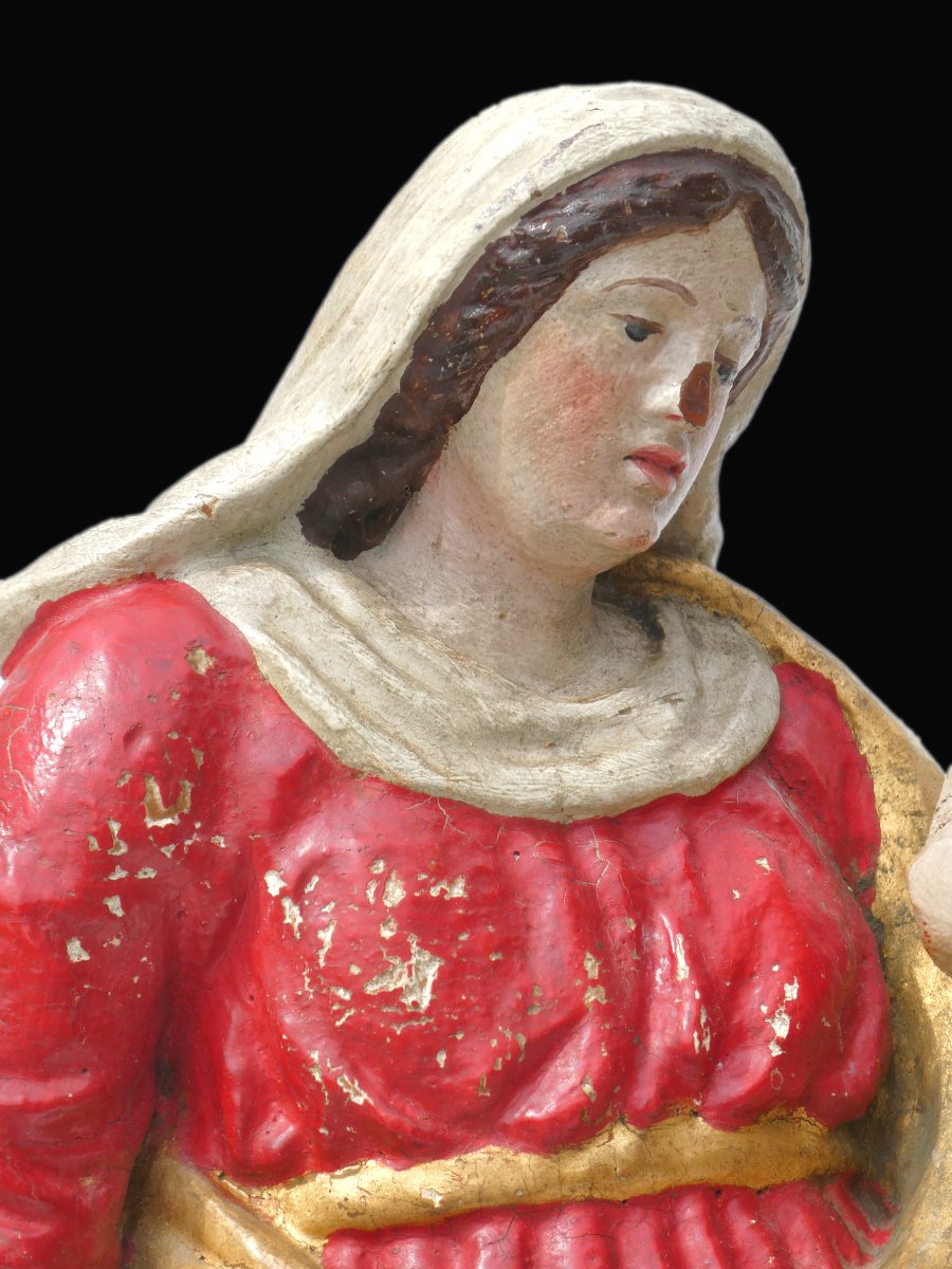 Polychrome Wooden Sculpture, Virgin And Child, Salvatore Mundi, 18th Century Reliquary-photo-1