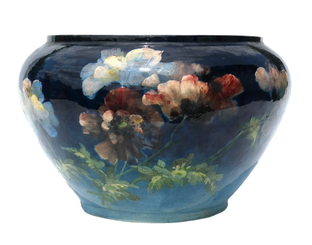 Grand Cache Pot Faience Impressionniste Montigny Sur Loing Signé Charles Virion XIXe Barbotine-photo-2