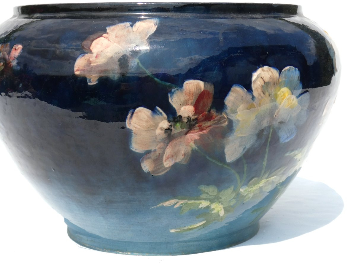 Grand Cache Pot Faience Impressionniste Montigny Sur Loing Signé Charles Virion XIXe Barbotine-photo-4