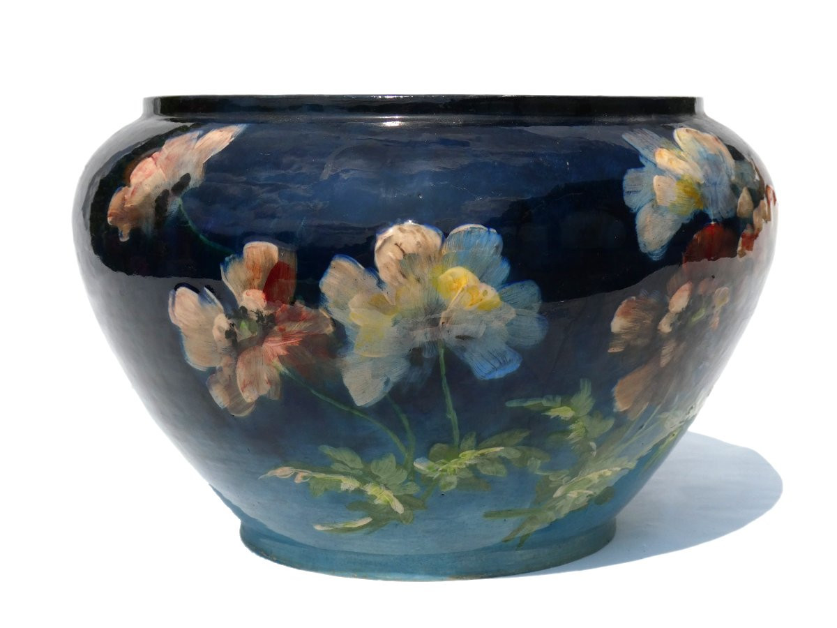 Grand Cache Pot Faience Impressionniste Montigny Sur Loing Signé Charles Virion XIXe Barbotine-photo-5