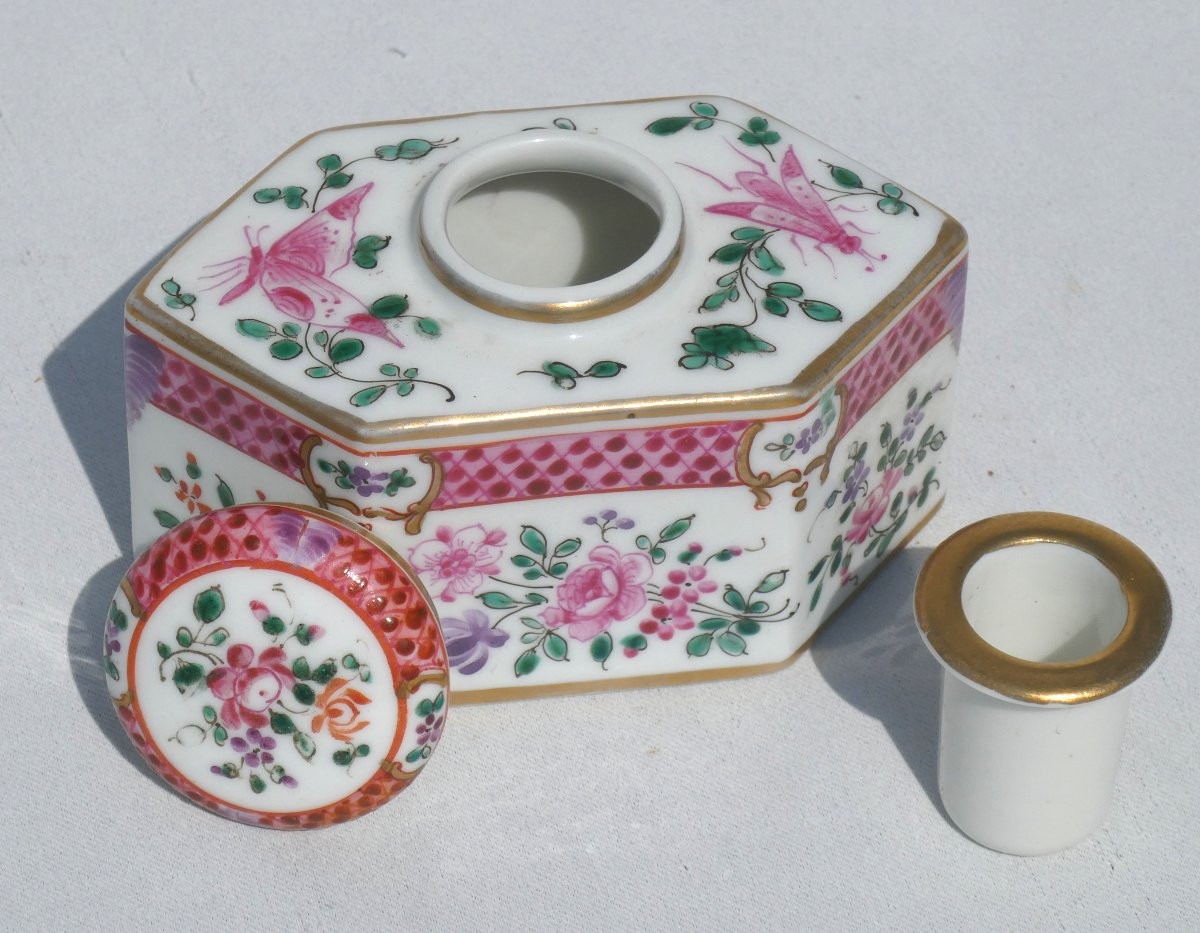 Samson Porcelain Inkwell, East India Company, 18th Century Style, 19th Century Famille Rose-photo-4