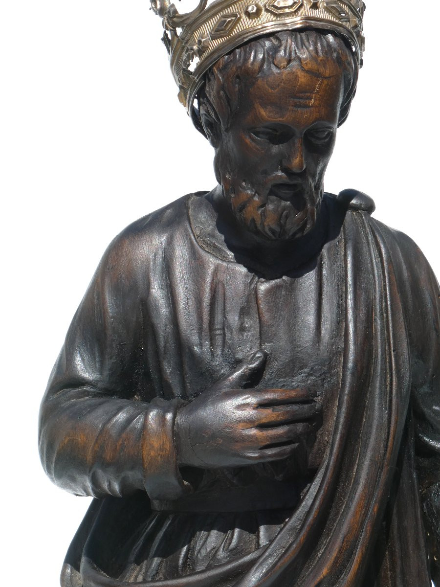 Religious Sculpture In Oak, Saint Joseph, Late 19th Century, Carved Wood-photo-2
