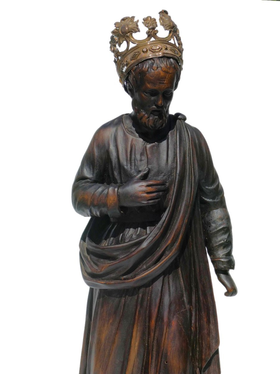 Religious Sculpture In Oak, Saint Joseph, Late 19th Century, Carved Wood-photo-3