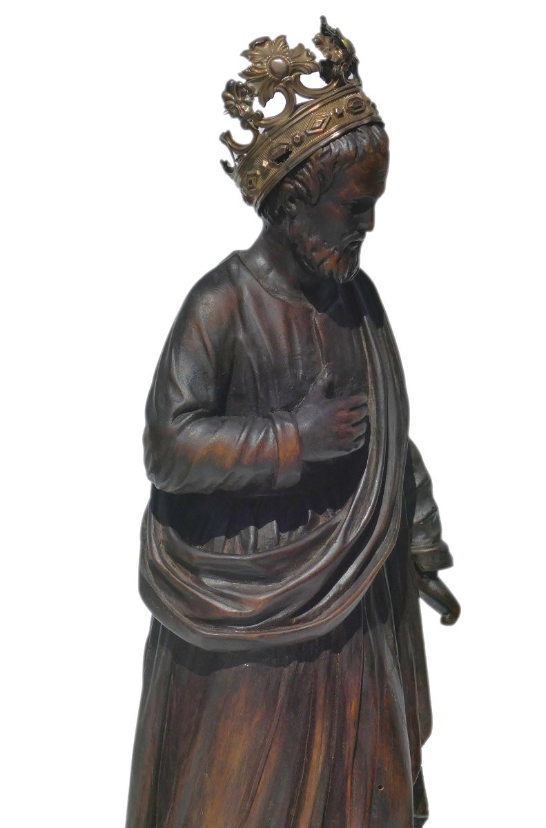 Religious Sculpture In Oak, Saint Joseph, Late 19th Century, Carved Wood-photo-4