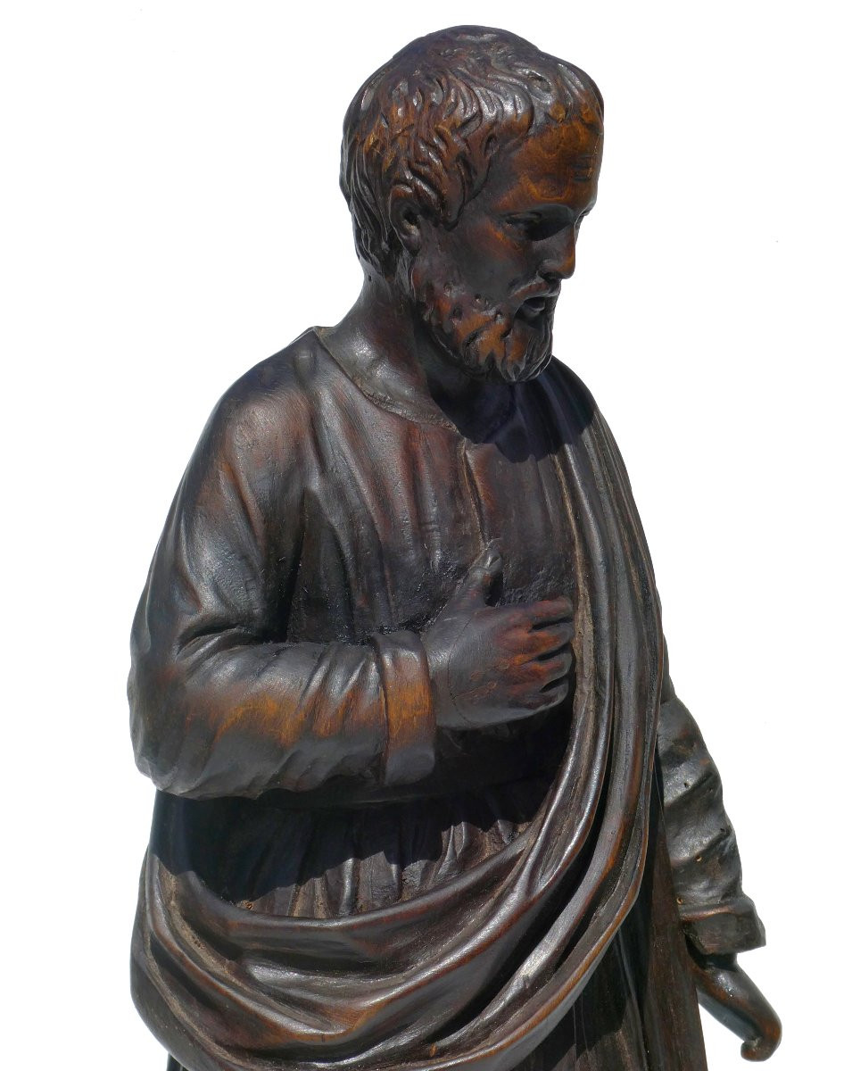 Religious Sculpture In Oak, Saint Joseph, Late 19th Century, Carved Wood-photo-4