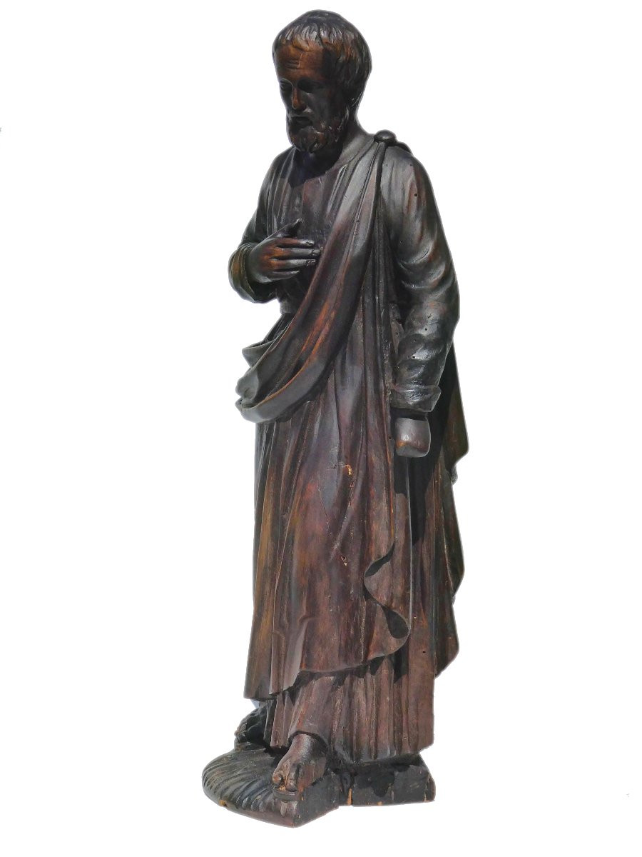 Religious Sculpture In Oak, Saint Joseph, Late 19th Century, Carved Wood-photo-6