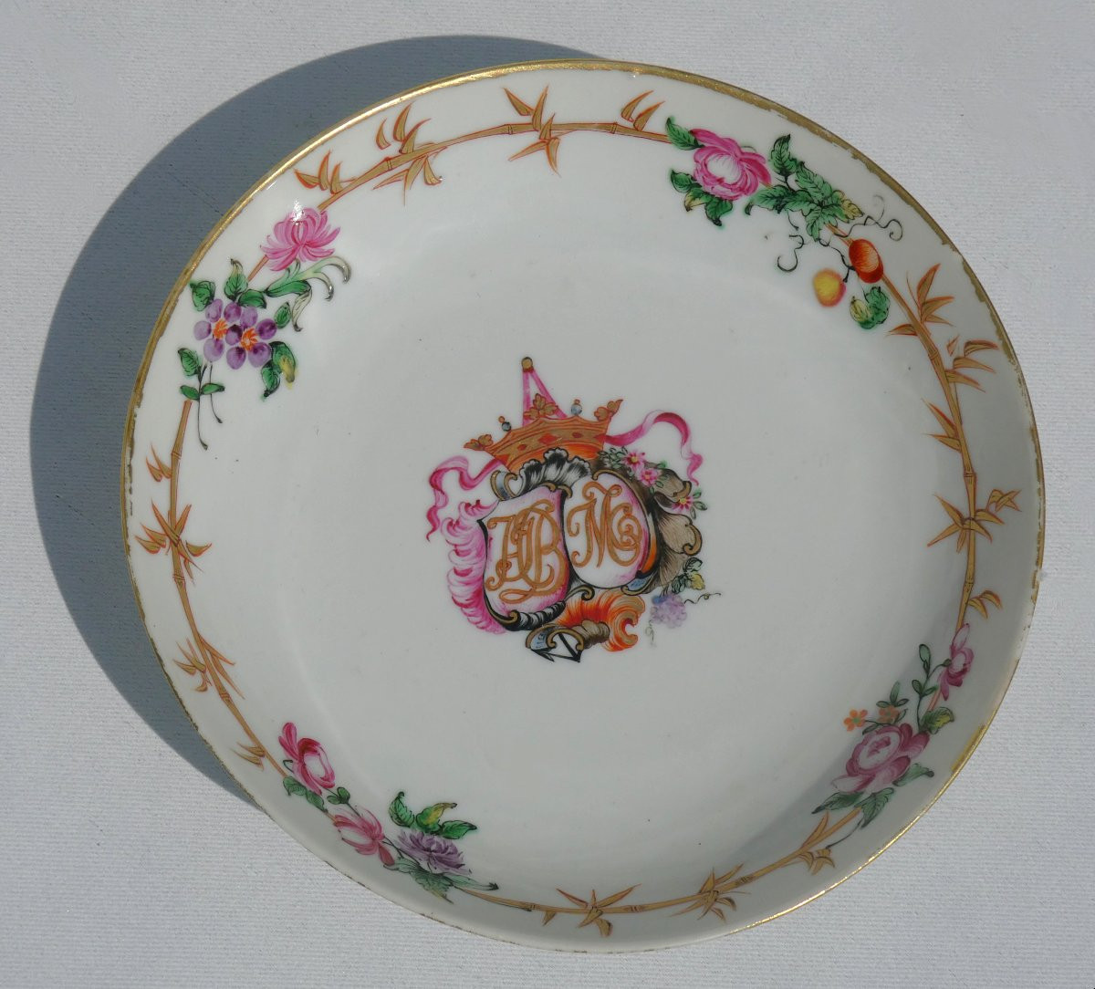 18th Century Porcelain Empty Pocket Plate, Marquis Crown, Family Wedding Ring -photo-4