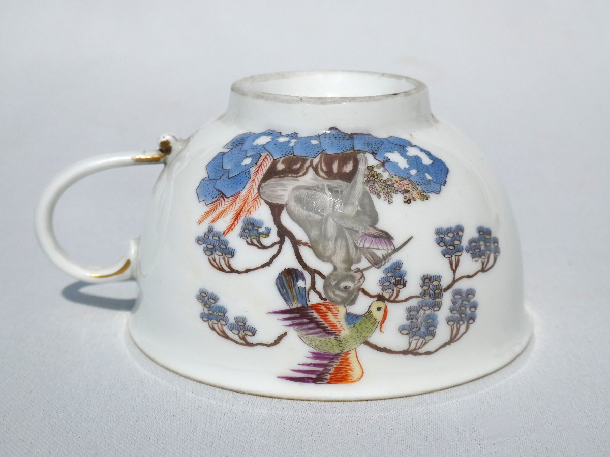Meissen Porcelain Cup, Painted Monkey & Bird Decor, 18th Century, Chinoiserie-photo-2