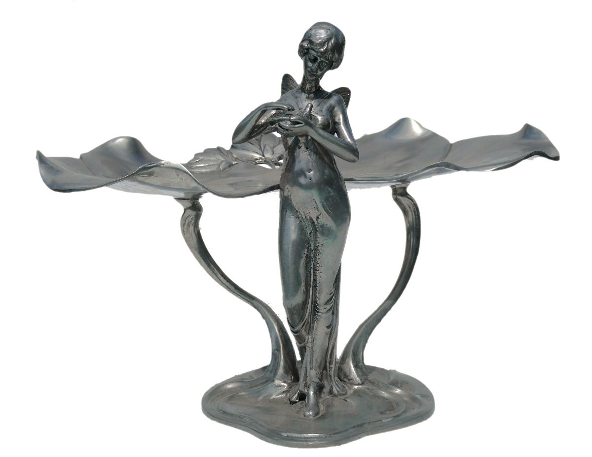 Porte Cartes De Visite , Epoque Art Nouveau , Nymphe Aux Nenuphars , 1900 , Vide Poche , XIXe-photo-2