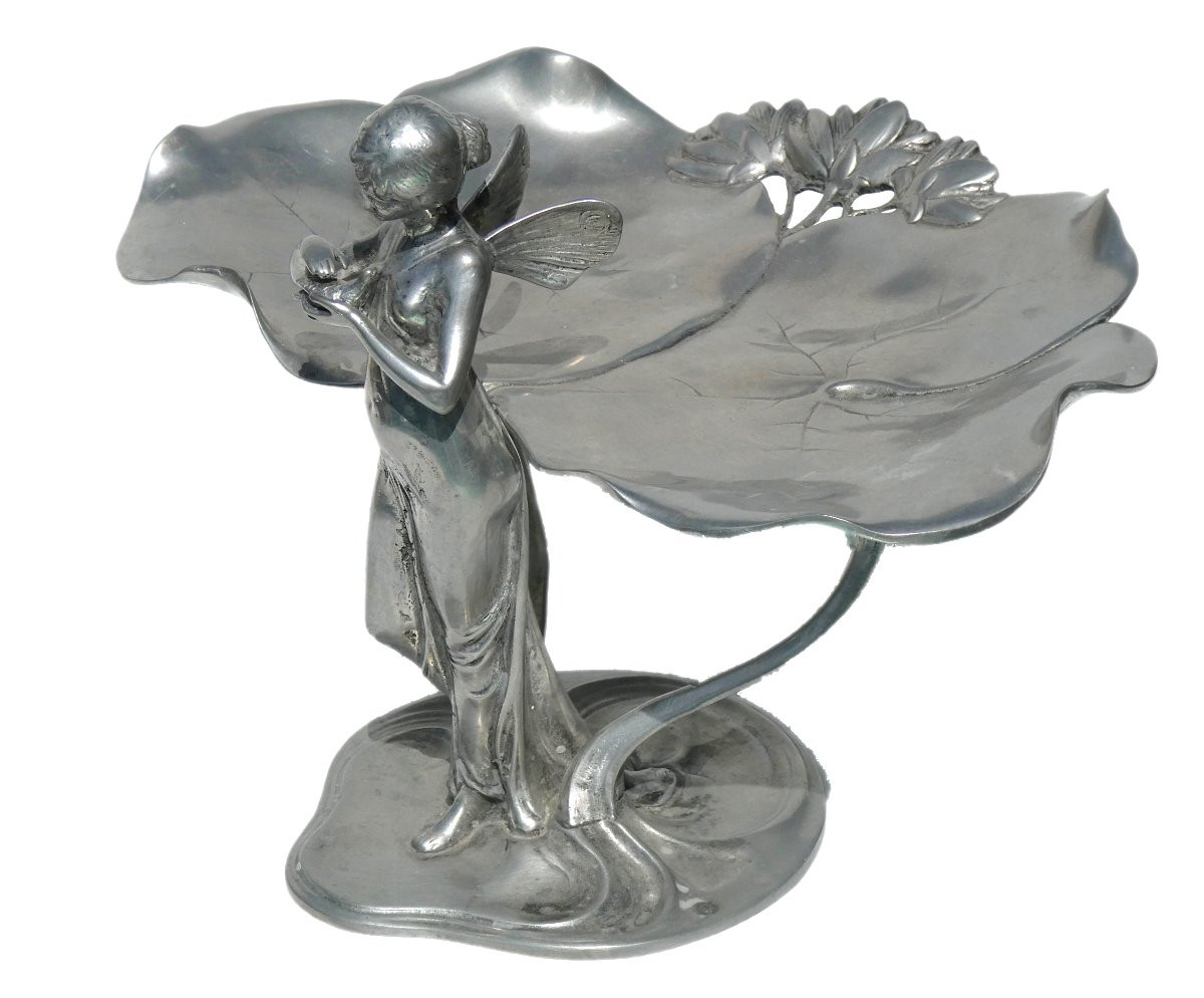 Porte Cartes De Visite , Epoque Art Nouveau , Nymphe Aux Nenuphars , 1900 , Vide Poche , XIXe-photo-1