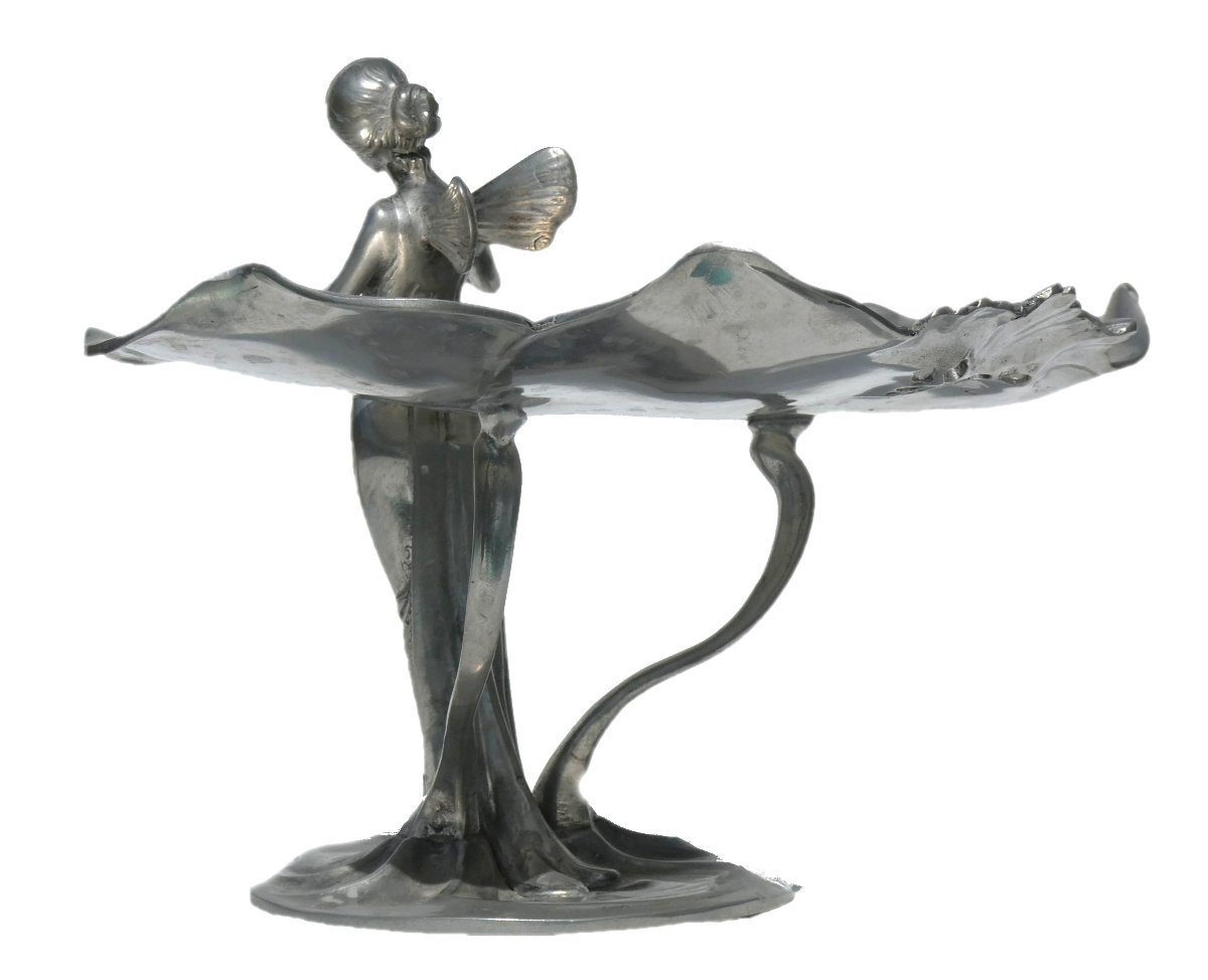 Porte Cartes De Visite , Epoque Art Nouveau , Nymphe Aux Nenuphars , 1900 , Vide Poche , XIXe-photo-2