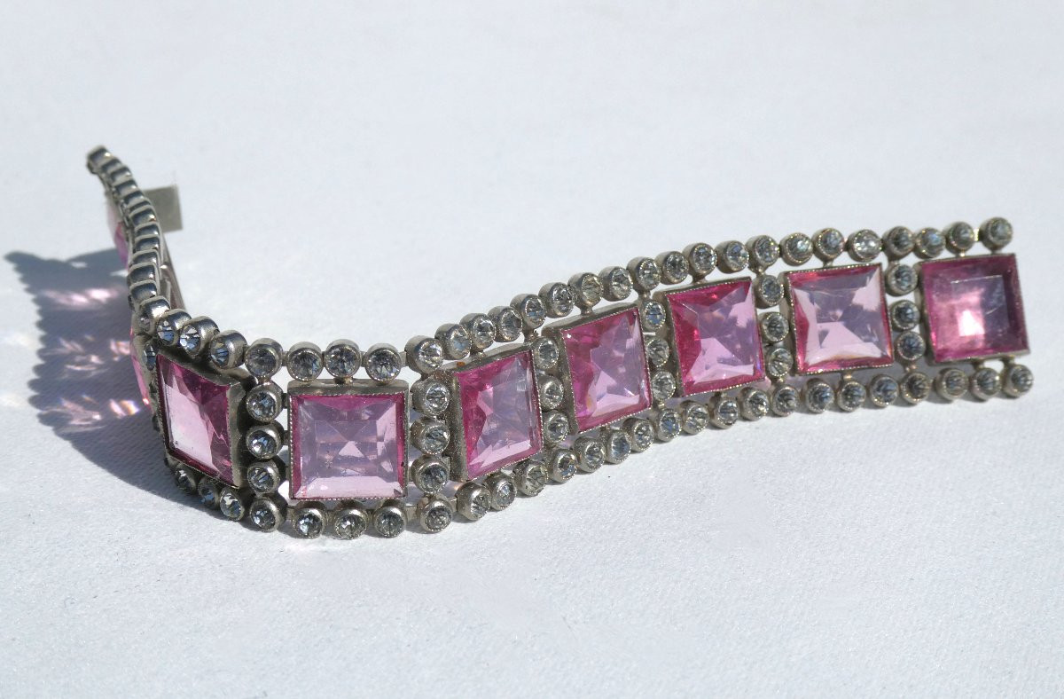 Bracelet / Cuff Period 1930s Art Deco Style Jewelry Amethyst Cabochons 1920s Roaring Twenties-photo-2