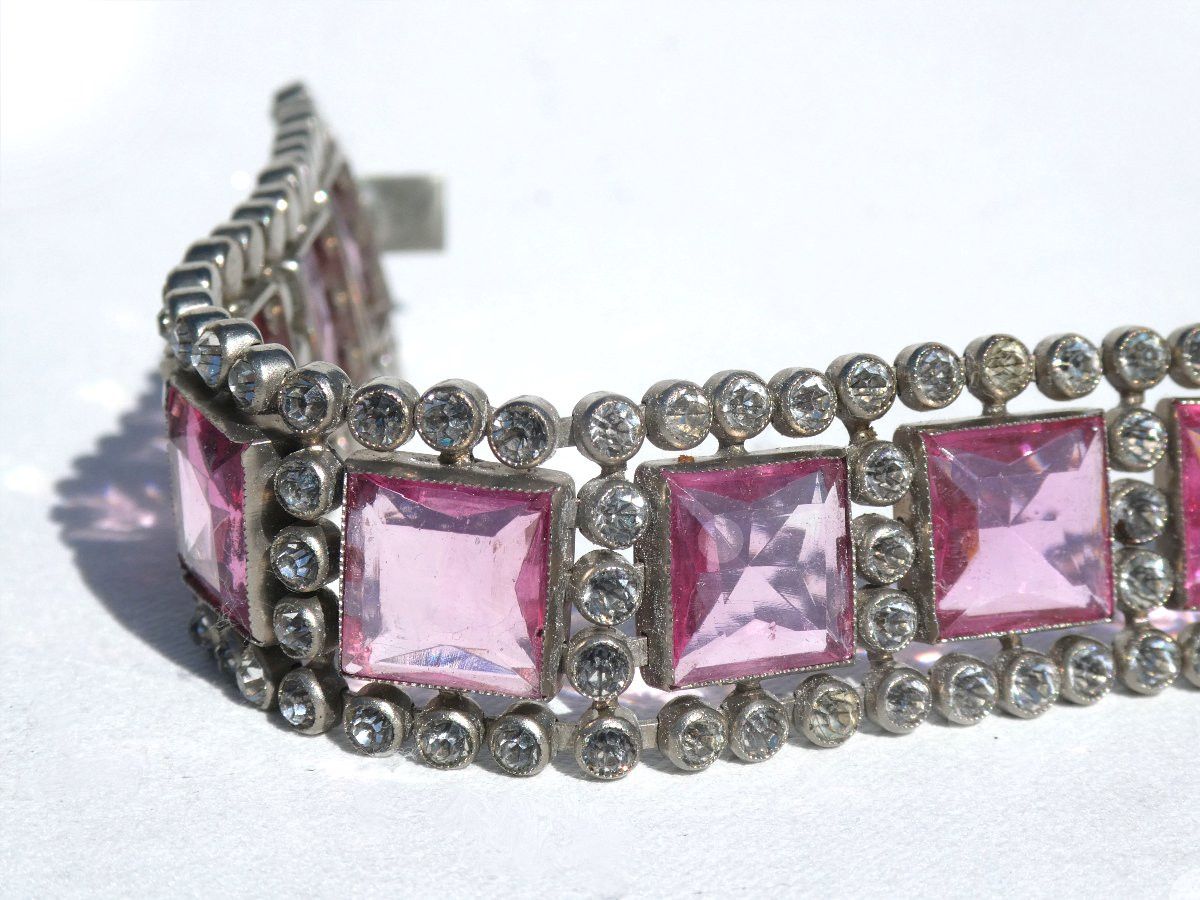 Bracelet / Cuff Period 1930s Art Deco Style Jewelry Amethyst Cabochons 1920s Roaring Twenties-photo-3