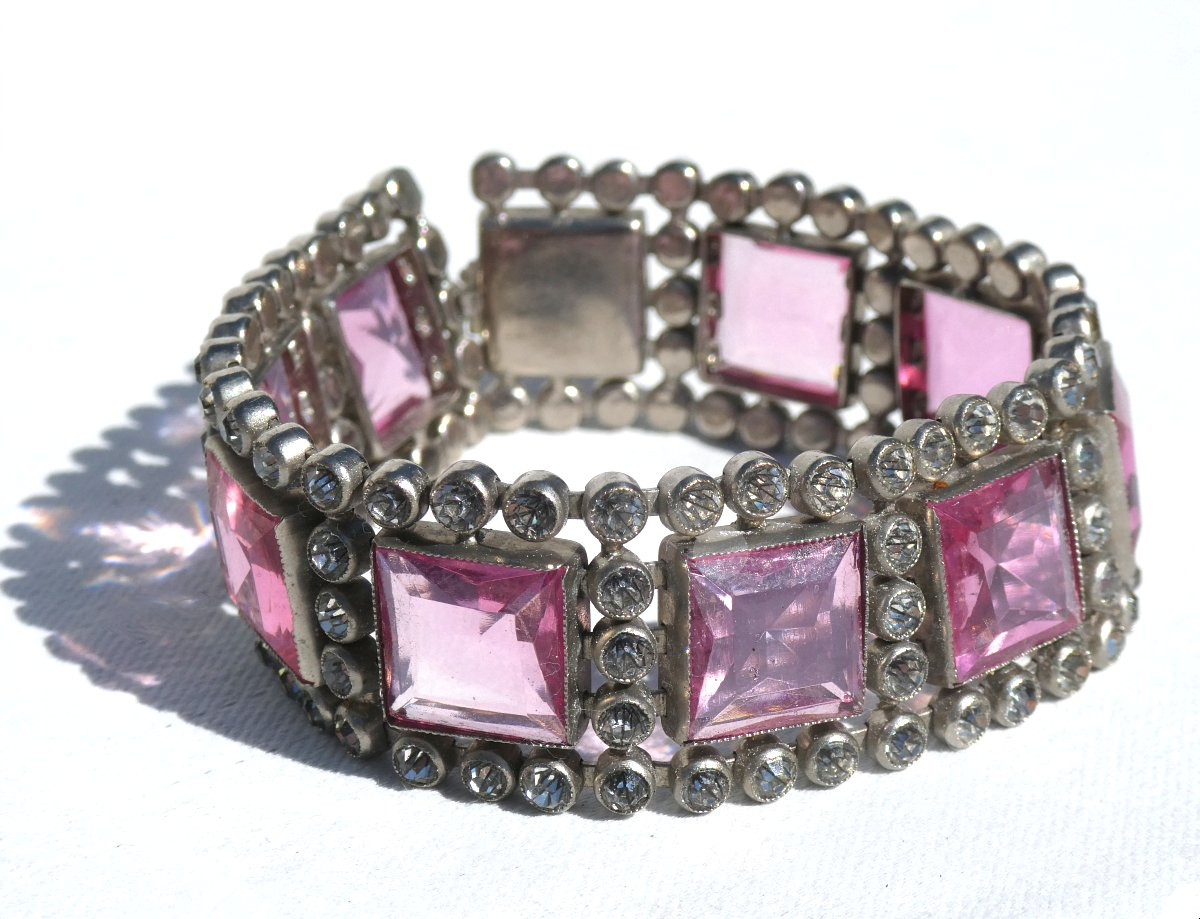 Bracelet / Cuff Period 1930s Art Deco Style Jewelry Amethyst Cabochons 1920s Roaring Twenties-photo-4