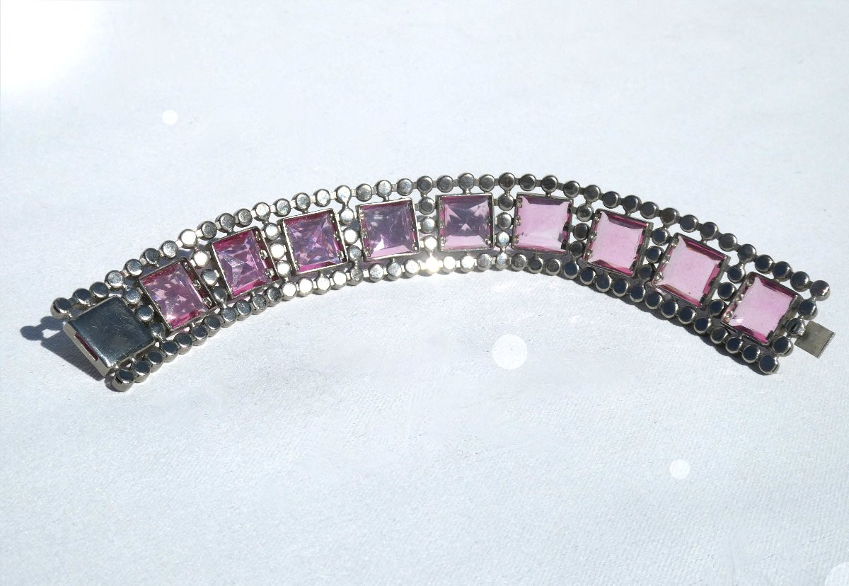 Bracelet / Cuff Period 1930s Art Deco Style Jewelry Amethyst Cabochons 1920s Roaring Twenties-photo-1
