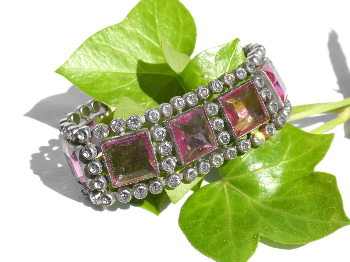 Bracelet / Cuff Period 1930s Art Deco Style Jewelry Amethyst Cabochons 1920s Roaring Twenties-photo-2
